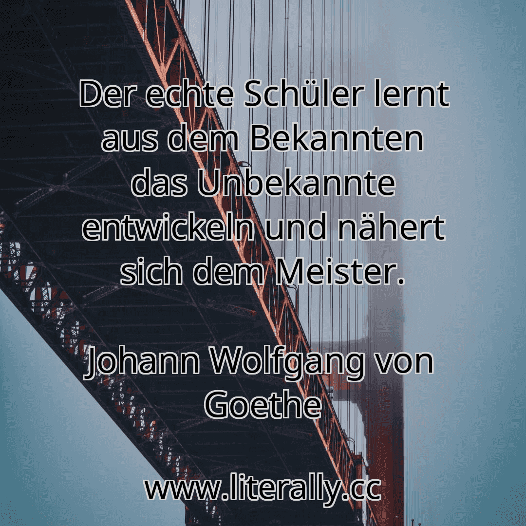 Der echte Schüler lernt aus dem Bekannten das Unbekannte entwickeln und nähert sich dem Meister.
Johann Wolfgang von Goethe
