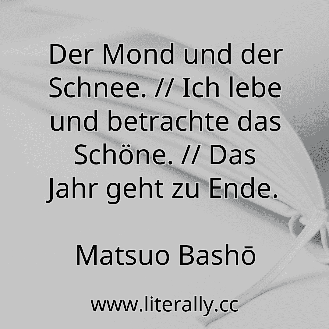 Der Mond und der Schnee. // Ich lebe und betrachte das Schöne. // Das Jahr geht zu Ende.
Matsuo Bashō
