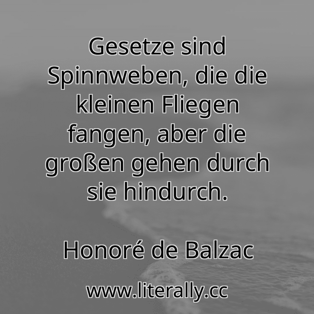 Gesetze sind Spinnweben, die die kleinen Fliegen fangen, aber die großen gehen durch sie hindurch.
Honoré de Balzac
