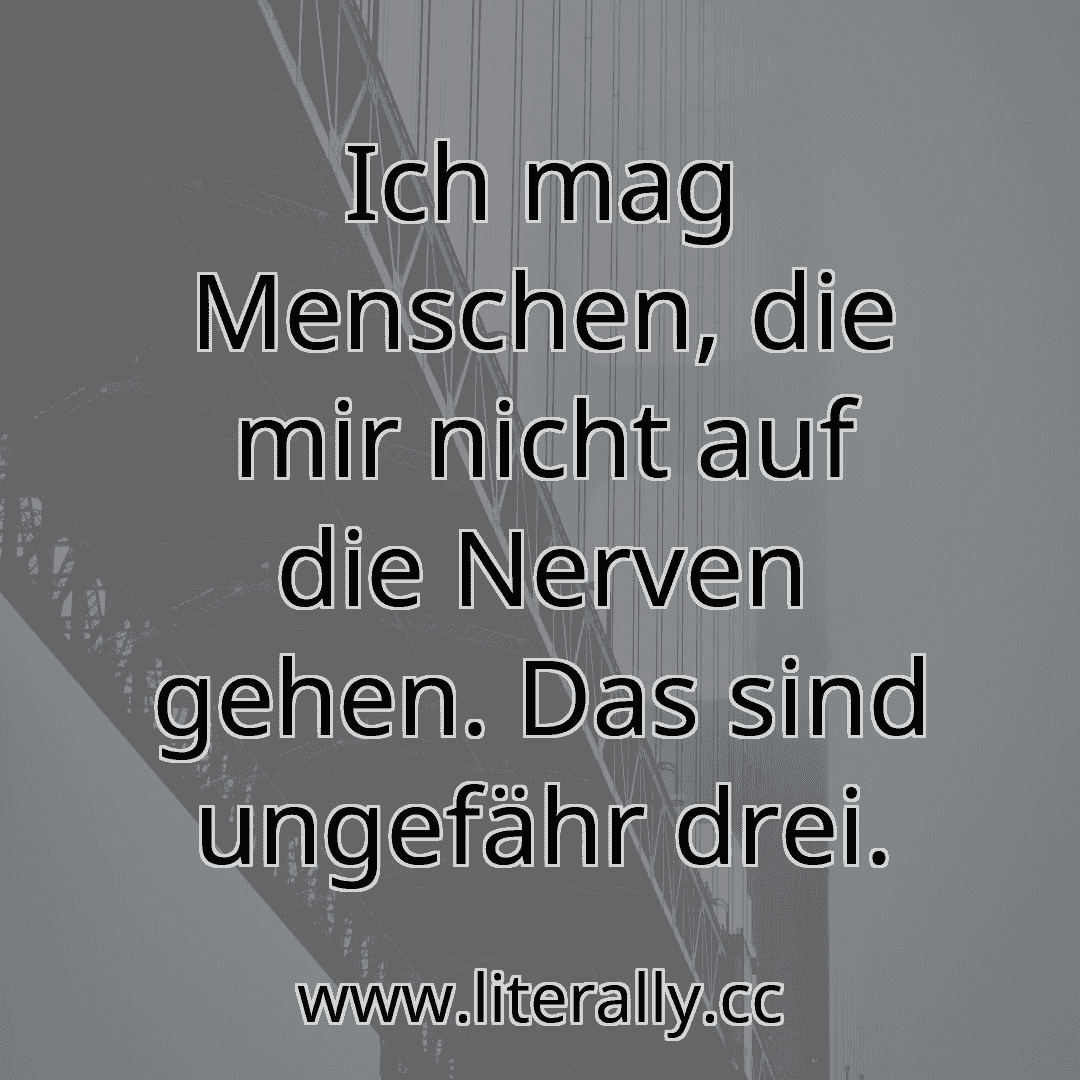 Ich mag Menschen, die mir nicht auf die Nerven gehen. Das sind ungefähr drei.
