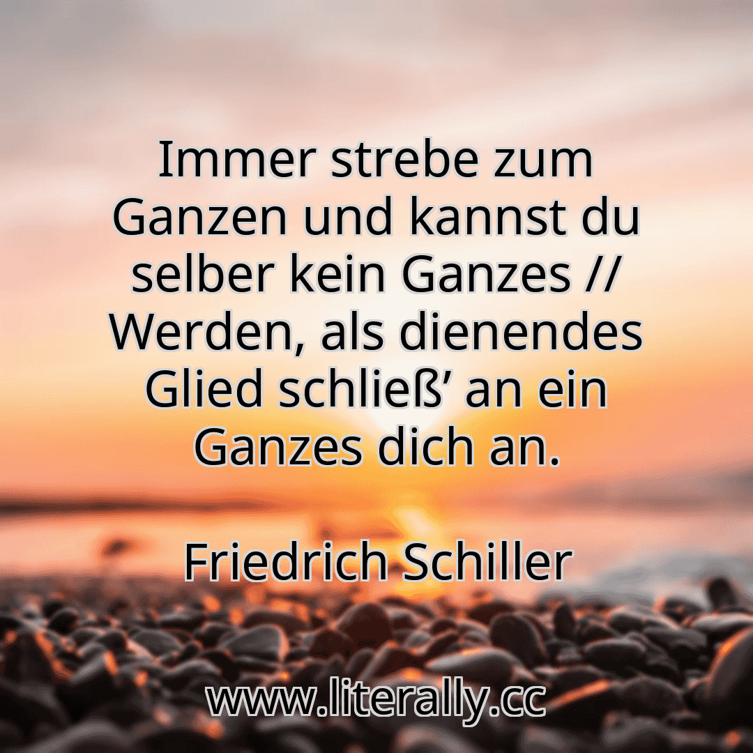 Immer strebe zum Ganzen und kannst du selber kein Ganzes // Werden, als dienendes Glied schließ’ an ein Ganzes dich an.
Friedrich Schiller
