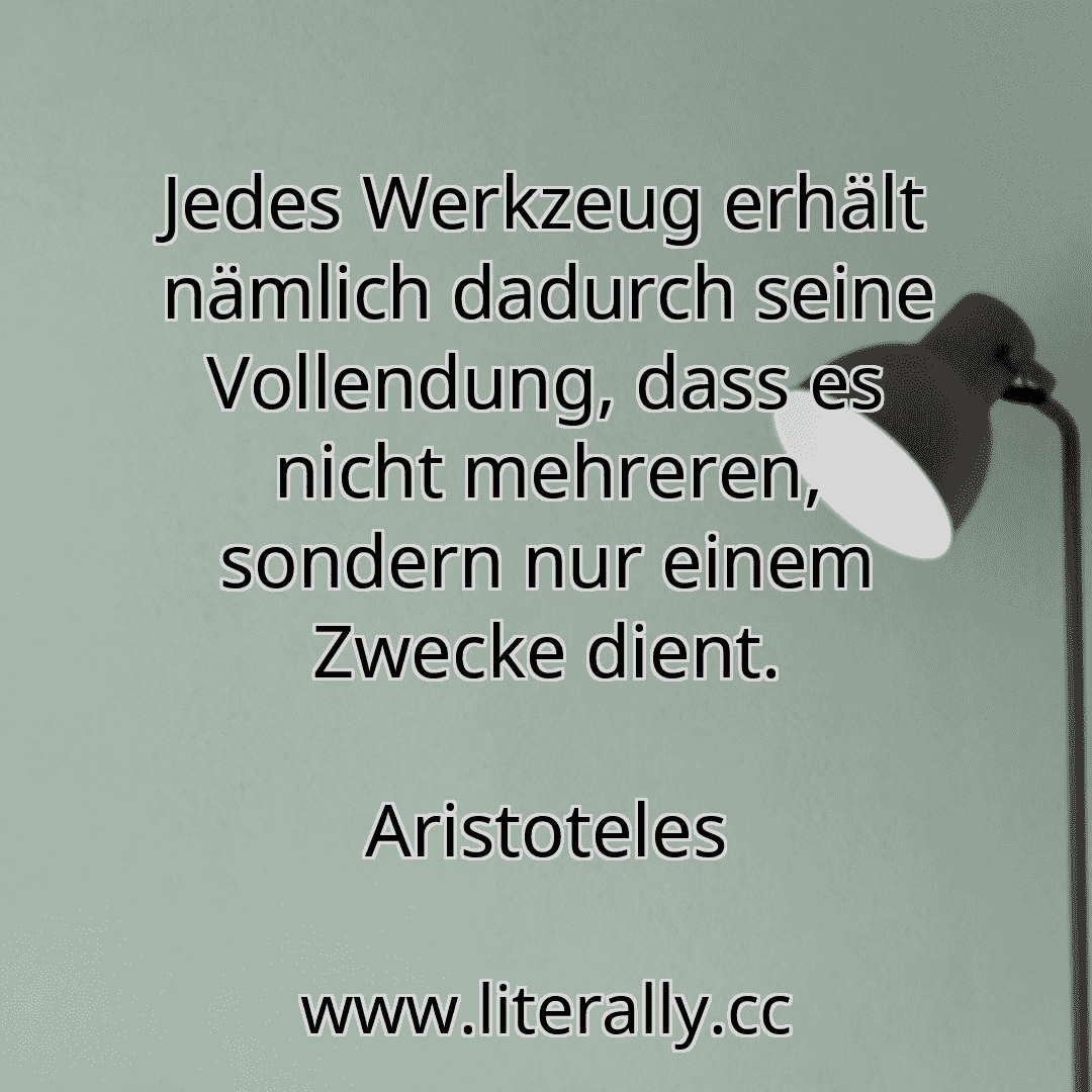 Jedes Werkzeug erhält nämlich dadurch seine Vollendung, dass es nicht mehreren, sondern nur einem Zwecke dient.
Aristoteles
