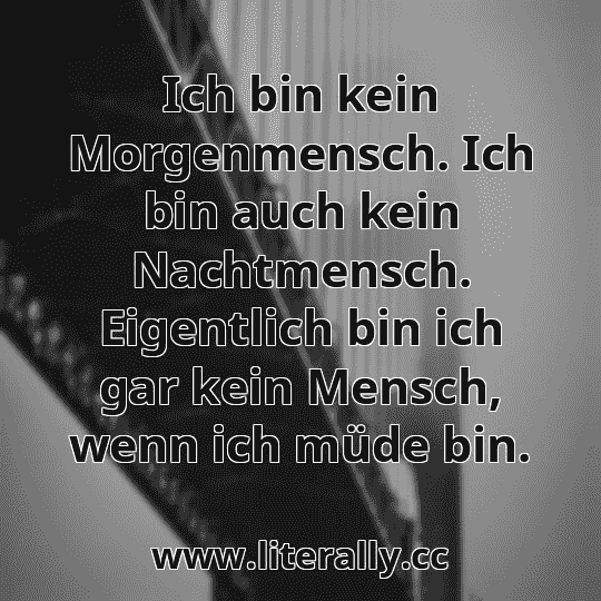 Ich bin kein Morgenmensch. Ich bin auch kein Nachtmensch. Eigentlich bin ich gar kein Mensch, wenn ich müde bin.
